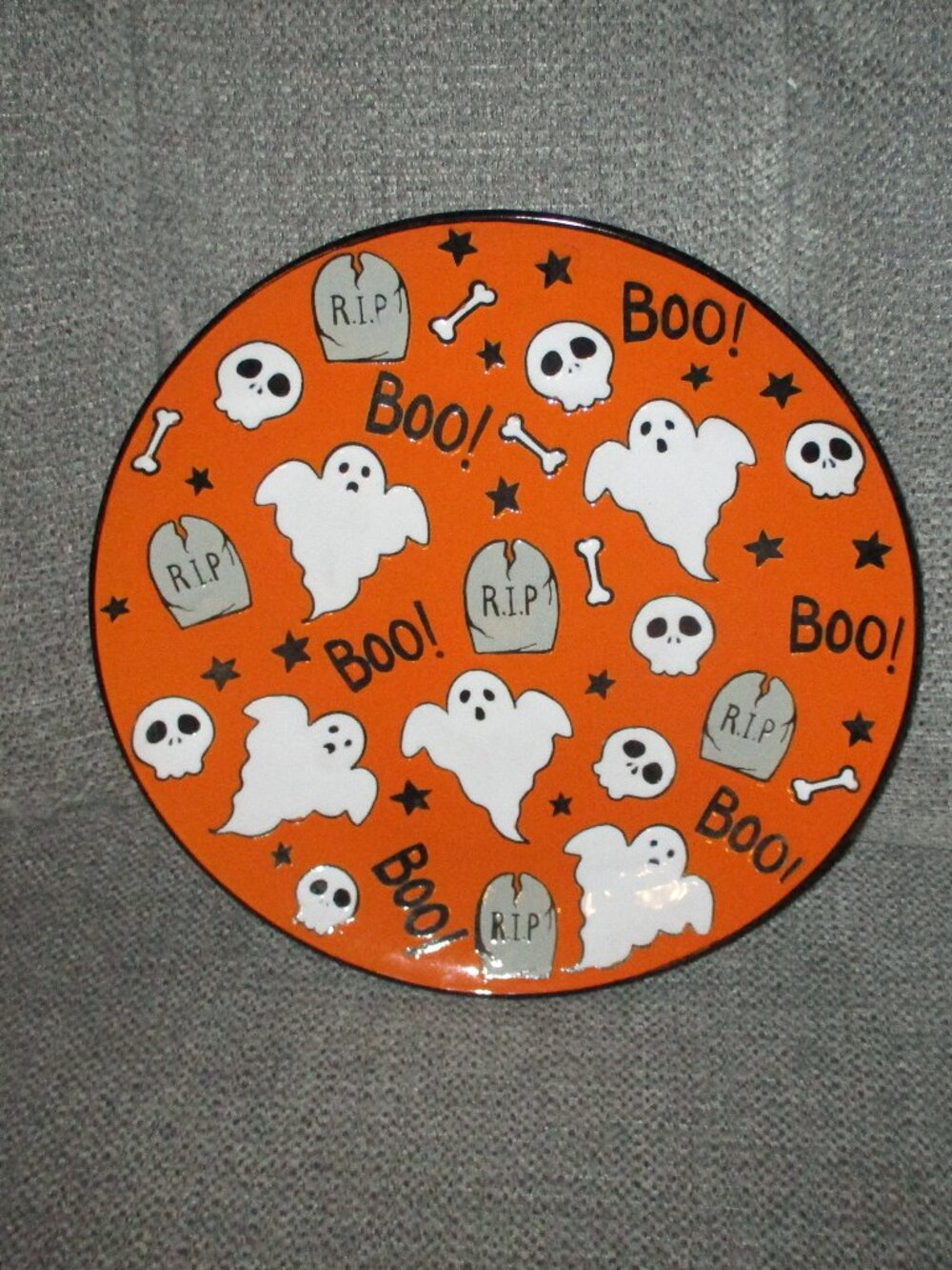 inHomestylez Orange Halloween Ghost & Tombstones 10.5" Dinner Plate